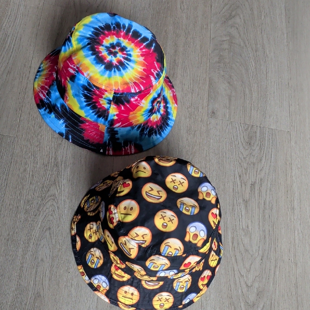 Colorful Tie-Dye and Emoji Bucket Hats Bundle